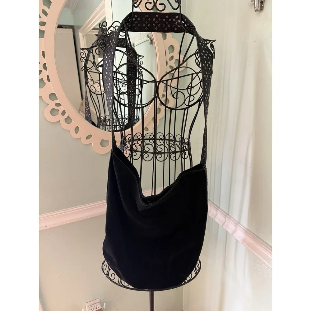 Moda Luxe Vegan Leather &‎ Suede Large Slouchy Hobo Bag Black Studded